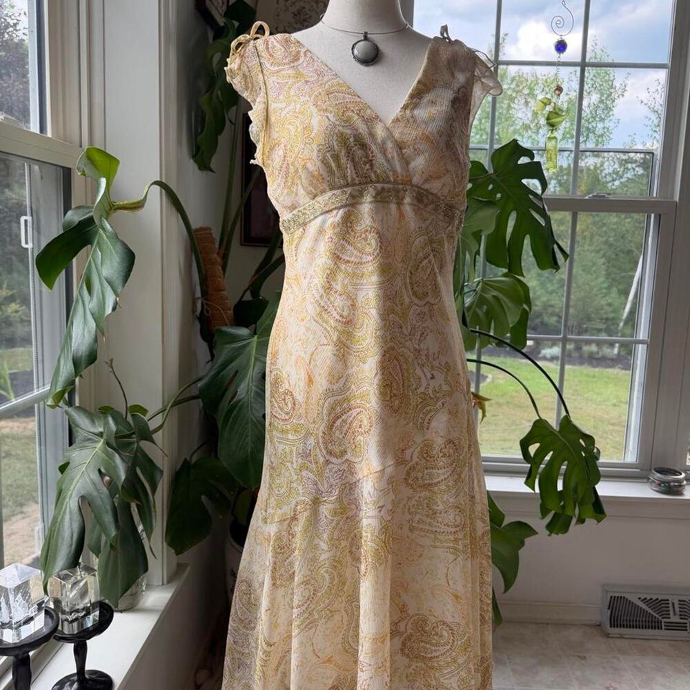 Vintage Y2K Yellow Paisley Midi Dress Studio Y